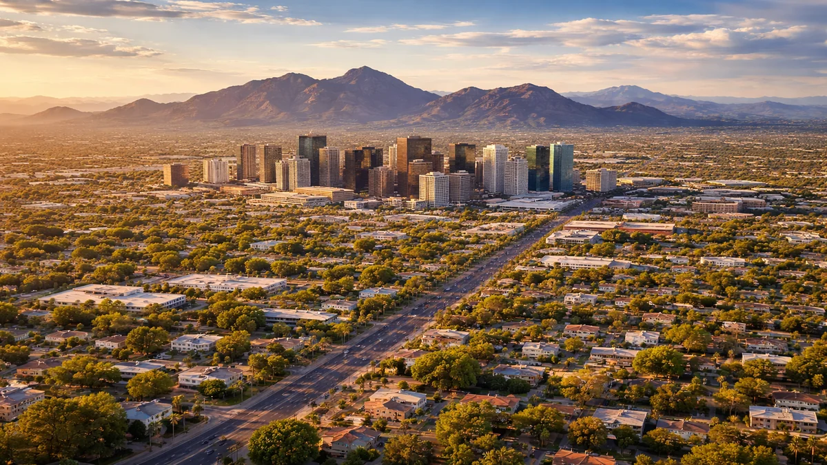 Aerial view of the Phoenix Valley service area including Phoenix, Scottsdale, Mesa, and surrounding cities